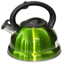 Bouilloire d&#39;eau de sifflement vert avec double poignée en fond et en plastique